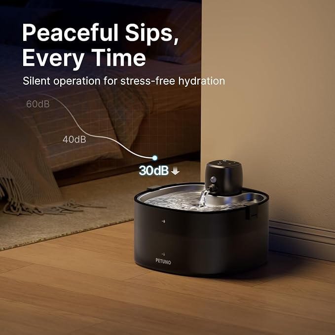 Cordless Cat Water Fountain, 78oz/2.3L, Battery Operated, Silver | Stainless Steel Tray, Rechargeable 4000mAh, Wireless, Motion Sensor, Ultra-Quiet Pump, Locking Lid, Automatic Fountain
