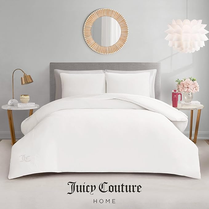 Juicy Couture Angel White Velour King Comforter Set - 3 Piece Luxury Bedding Ensemble