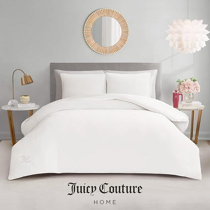 Juicy Couture Angel White Velour King Comforter Set - 3 Piece Luxury Bedding Ensemble
