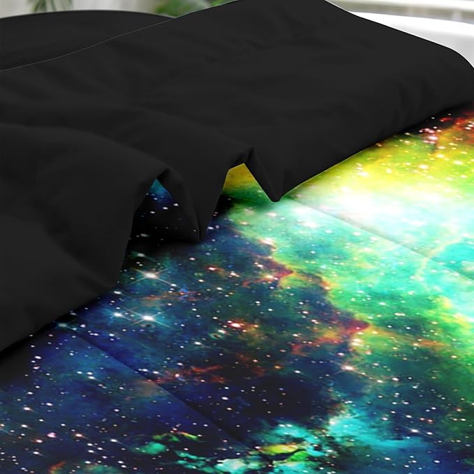 Comforter Set Twin Size, Outer Space Star Bedding for Kids and Adults, Galaxy Planets Bed Sheet Sets with Fitted Sheet Pillowcase & Sham for Bedroom Bed Decor