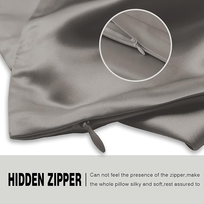 Mulberry Silk Pillowcase for Hair and Skin Standard Size 20"X 26" Pillow Case with Hidden Zipper Soft Breathable Smooth Cooling Silk Pillow Covers for Sleeping (Gray,Standard,1Pcs)