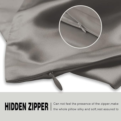Silk Pillow Cases 2 Pack,Soft Breathable and Sliky Standard Size Pillow Cases Set of 2,Natural Mulberry Silk Pillowcase Set of 2 for Hair and Skin with Hidden Zipper (Gray,20"X 26",2pcs)
