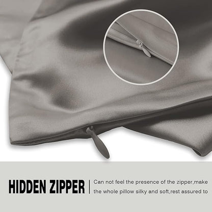 Mulberry Silk Pillowcase for Hair and Skin Pillow Case with Hidden Zipper Soft Breathable Smooth Cooling Silk Pillow Covers for Sleeping (Gray, King,1Pcs)