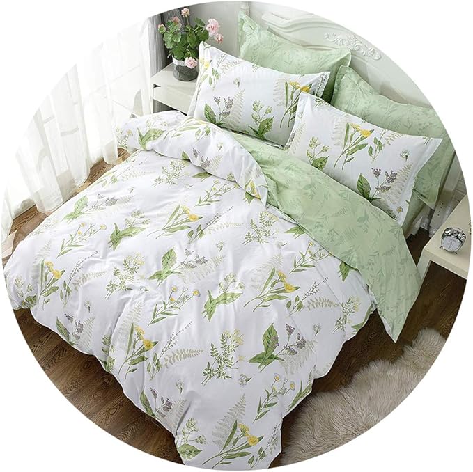 FADFAY Duvet Cover Set Full Shabby Green Daisy and Lavender Flowers Botanical Comforter Cover 100% Cotton with Hidden Zipper Closure 3-Piece, 1 Duvet Cover & 2 Pillowcases Full Size