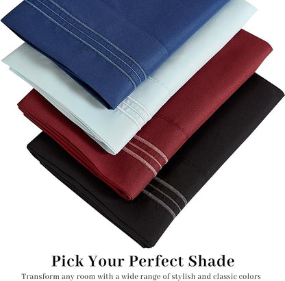 YIYEA Pillow Cases Standard Size Set of 4, Ultra Soft 1800TC Hotel Quality Double Brushed Microfiber Embroidered Pillowcases, Envelope Closure, Fade Resistant (20"x26", Navy)