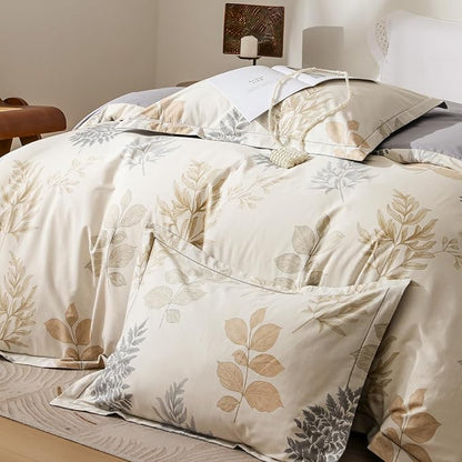 OAITE Duvet Cover Set Queen Size Floral Pattern Ultra Soft 100% Cotton Duvet Cover Sets 3-PC, Breathable Duvet Cover with Zipper Closure & Corner Ties(2 Pillow Shams,1 Duvet Cover)