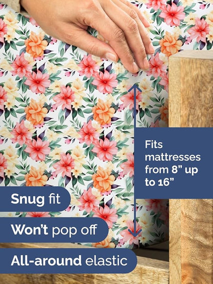 Floral Sheets - Flower Print Bed Sheet Set - 1 Flat, 1 Fitted & 1 Pillowcase w/ Deep Pockets - Comfy, Cozy, Wrinkle & Fade Free - Boho Botanical Bedding - Soft, Breathable & Cooling - Twin Size Set