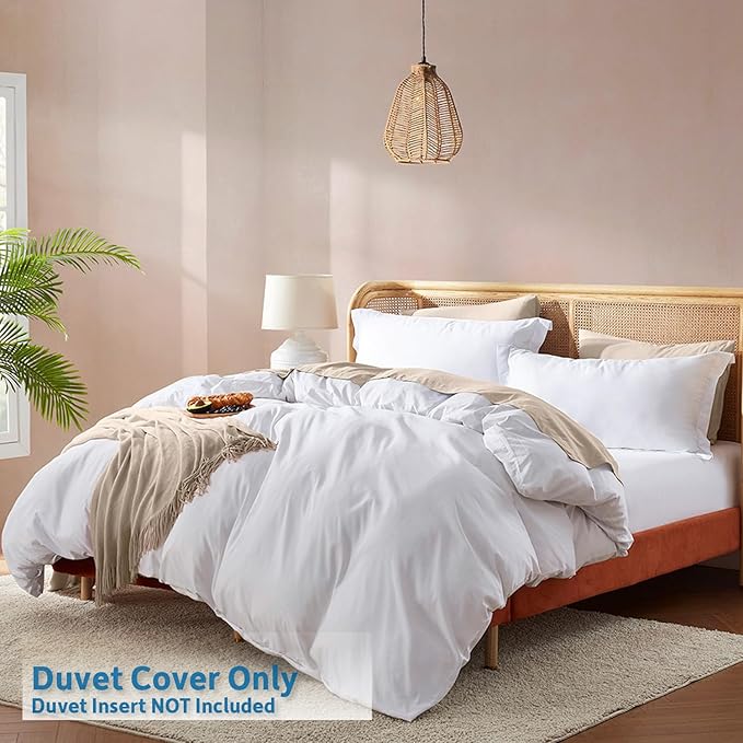 Nestl White Duvet Cover King Size - Soft Double Brushed King Duvet Cover Set, 3 Piece, with Button Closure, 1 Duvet Cover 104x90 inches and 2 Pillow Shams