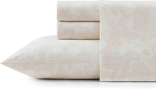 Tommy Bahama - King Size Sheet Set, 100% Cotton Percale Bedding with a Crisp & Cool Feel, Bed Sheets with Matching Fitted Sheet & Pillowcases (Legacy Fronds Beige)