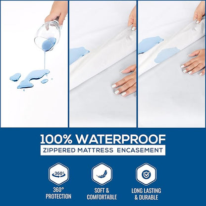 Utopia Bedding Mattress Protector Zippered Twin Size, 100% Waterproof Bed Bug and Dust Mite Proof Mattress Encasement, Absorbent 6 Sided Mattress Cover