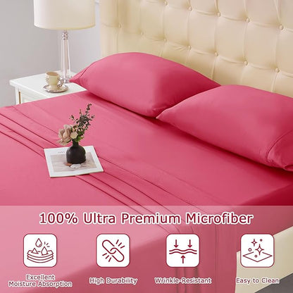 Full Size Bed Sheet Set - 4 Piece Soft Microfiber Sheets with Deep Pockets, Cooling Technology, and Wrinkle-Free Pillowcase. Hotel-Quality, Durable Bedding, Viva Magenta