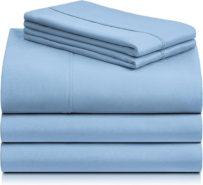 LuxClub 5 PC Split King Sheet Set, Breathable Luxury Bed Sheets, Deep Pockets 18" Eco Friendly Wrinkle Free Cooling Sheets Machine Washable Hotel Bedding Silky Soft - Sky Split King