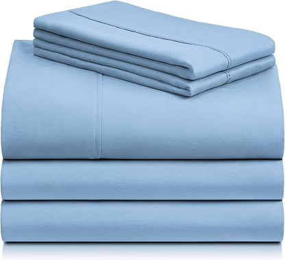 LuxClub 5 PC Split King Sheet Set, Breathable Luxury Bed Sheets, Deep Pockets 18" Eco Friendly Wrinkle Free Cooling Sheets Machine Washable Hotel Bedding Silky Soft - Sky Split King