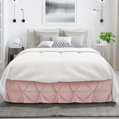 Nestl Blush Pink Bed Skirt Queen Size, Pinch Pleat Queen Bed Skirt, 14" Inch Drop Queen Bedskirt, Hotel Quality Blush Pink Bed Skirts, Microfiber Bedskirt for Queen Bed, Blush Pink Queen Bed Skirt