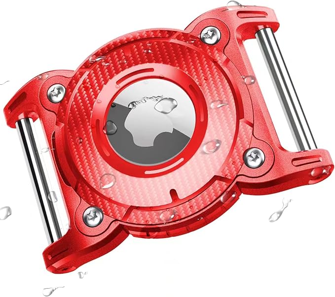 for Airtag Dog Collar Holder | Airtag Dog Waterproof - Airtag Holder for Dog Collar with Removable Metal Loop, Sturdy TPU, Lightweight, Compact Size, Fits 1" Width Collar, Red