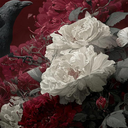 2Pcs Twin Size Gothic Botanical Flowers Comforter Set for Girls, Teens Red Rose and Black Crows Bedding Sets, 100% Washed Microfiber, All Season with 1 Comforter 68"x 90" and 1 Pillowcase