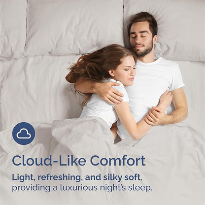 100% Rayon Derived From Bamboo - Bamboo Sheets Queen Size - Cooling Sheets for Queen - Soft, Breathable & Hotel Luxury Bedding - 1 Flat & 1 Fitted & 2 Pillowcases w/ 16 Inch Deep Pockets - Light Grey