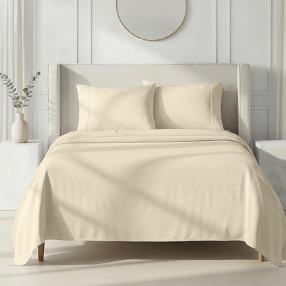 California Design Den Queen Bed Sheets Set - 1000 Thread Count Sateen, Thick and Natural 100% Cotton Sheets Queen Size, Deep Pockets, Durable Bedding Set - Ivory (Creamy Beige Tone)