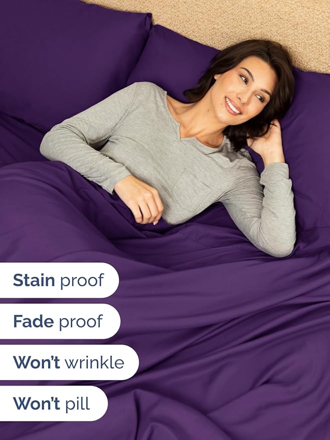 Extra Deep Twin XL Sheet Set - 4 Piece Breathable and Cooling Sheets - Hotel Luxury Bedding for Women, Men, Kids & Teens - Easy Secure Fit - Soft, Wrinkle Free and Comfy - Extra Deep Pockets - Purple