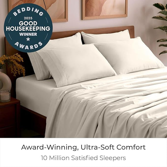 Mellanni Queen Sheet Set - 6-Piece Iconic Collection Bedding, (Including 4 Pillowcases), 16-Inch Deep Pocket, Easy Care, Extra Soft, Cooling Sheets, Brushed Microfiber - Golden Ivory