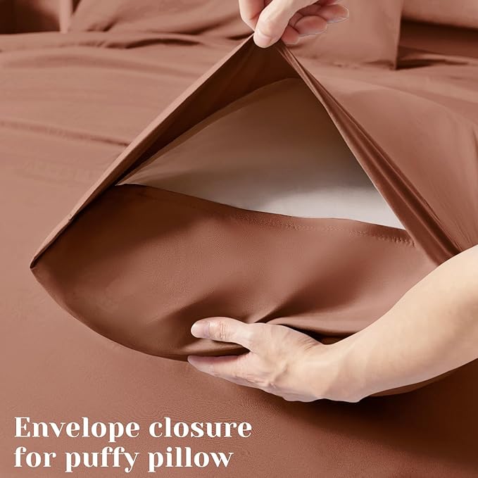 BYSURE 6 Pieces Bed Sheets Set(Full, Chocolate Brown) - Hotel Luxury Super Soft 1800 Thread Count 100% Microfiber Sheets with Deep Pockets, Wrinkle & Fade Resistant