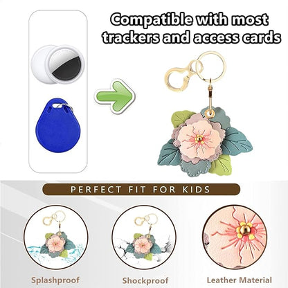 BORKUANA Leather Keychain Holder Case Compatible with AirTag,Cute Protective Cover with Keyring
