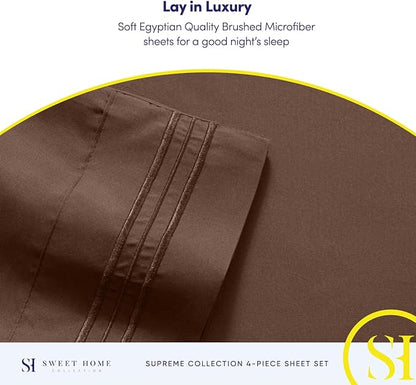 Twin XL Sheets - Breathable Luxury Sheets with Full Elastic & Secure Corner Straps Built In - 1800 Supreme Collection Extra Soft Deep Pocket Bedding Set, Sheet Set, Twin XL, Brown