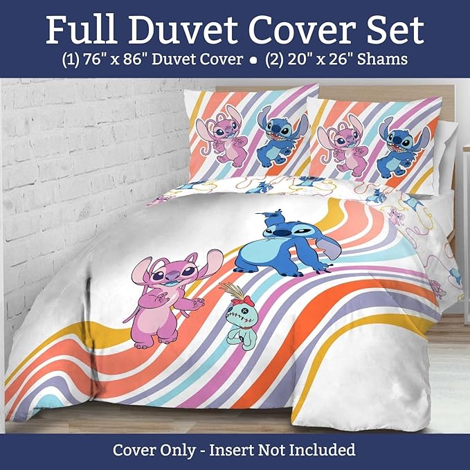 Jay Franco Duvet Cover Set – 3 Piece Comforter Cover and Sham Set, Super Soft Cozy Kids Bedding (Insert Not Included) White - Lilo and Stitch, Full