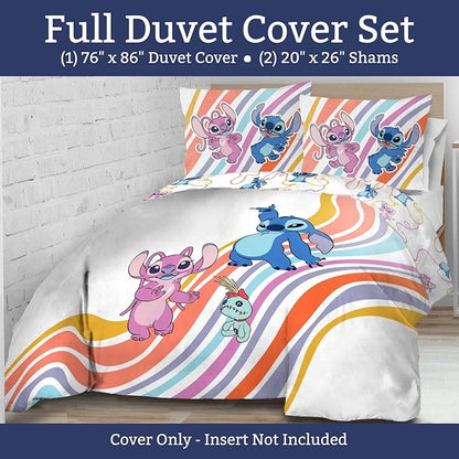 Jay Franco Duvet Cover Set – 3 Piece Comforter Cover and Sham Set, Super Soft Cozy Kids Bedding (Insert Not Included) White - Lilo and Stitch, Full