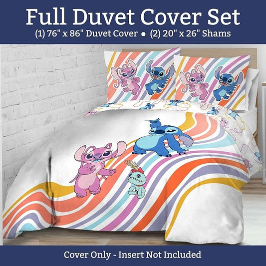 Jay Franco Duvet Cover Set – 3 Piece Comforter Cover and Sham Set, Super Soft Cozy Kids Bedding (Insert Not Included) White - Lilo and Stitch, Full