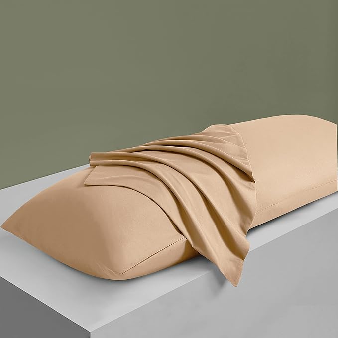 MILVOWOC 2Pcs Brushed Microfiber Body Pillowcases - 20 x 48 Inch, Camel Pillow Case Set Non Slip Envelope Pillow Cover with Moisture Absorption and Anti-Wrinkle