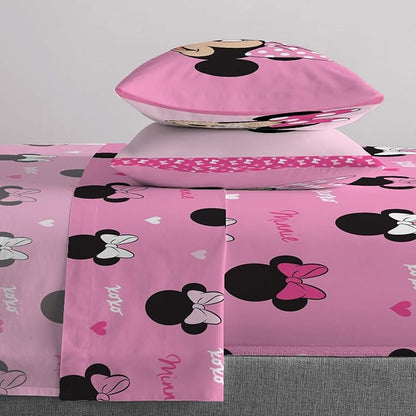 Jay Franco Kids Sheet Set with Fitted, Flat Sheets & Pillow Cover - Ultra-Soft Bedding with Pillowcase for Room Decor, Pink - Minnie Mouse, 4 Piece Full