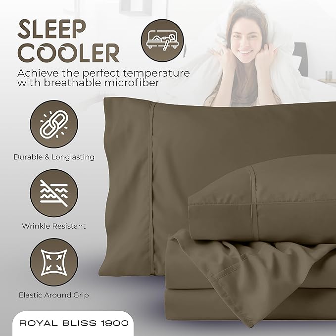 Twin XL Sheets Set - 3 Piece Bedding - Wrinkle Free, Fade Resistant, Double Brushed Microfiber - Deep Pockets/Easy Fit - 1800 Series Ultrasoft, Cooling Sheets (Taupe)