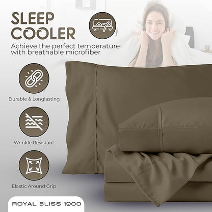 Twin XL Sheets Set - 3 Piece Bedding - Wrinkle Free, Fade Resistant, Double Brushed Microfiber - Deep Pockets/Easy Fit - 1800 Series Ultrasoft, Cooling Sheets (Taupe)