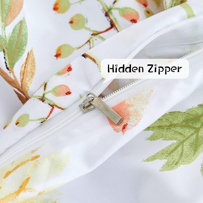 JSD Yellow Floral Duvet Cover Set King Size, 3 Piece Spring Printed Microfiber Comforter Covers Zipper Closure