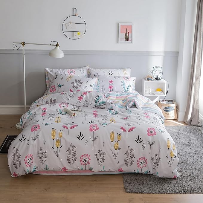 HighBuy Boho Floral Comforter Set Queen,Girl Cottagecore Floral Printed Bedding Comforter Sets 3 Piece, Luxury Decorative Bedding Set,1 Fluffy Comforter and 2 Pillowcase