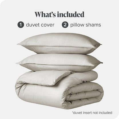 Bare Home Bedding Duvet Cover King Size - Premium 1800 Super Soft Collection - Lightweight, Cooling - Soft Breathable Bedding Duvet Cover (King, Grid - Stone/White)
