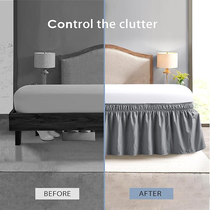 FreshCulture Twin Bed Skirt, Elastic Wrap Around Bed Skirt Twin Size, Bed Skirts for Adjustable Bed, Easy Fit with 22 Inch Drop Length, Hotel Quality Dust Ruffle for Twin Bed (Dark Grey)