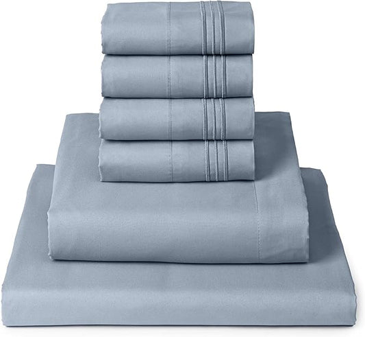 Mellanni Full Sheet Set - 6-Piece Iconic Collection Bedding, (Including 4 Pillowcases), 16-Inch Deep Pocket, Easy Care, Extra Soft, Cooling Sheets, Brushed Microfiber - Blue Hydrangea