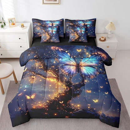 Feelyou Tree of Life Comforter Set 7 Pieces Full Size Butterfly Bedding Set for Boys Girls Boho Bed in a Bag with Comforter, Sheets, Pillowcases & Cushion Covers