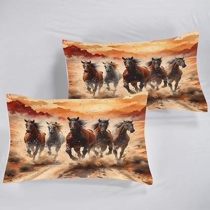 Horse Comforter Set Twin: Galloping Horse Bedding Set for Kids Teens Girls Boys Women Bed Bedroom Dorm Western Quilt 1 Comforter + 1 Pillow Case