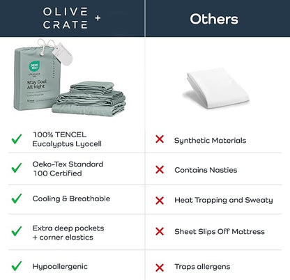 Olive + Crate Tencel Lyocell Eucalyptus Sheets King Size - Cooling Tencel Sheets for Hot Sleepers with 18 Inch Deep Pocket Fit - Eucalyptus 4-Piece Set