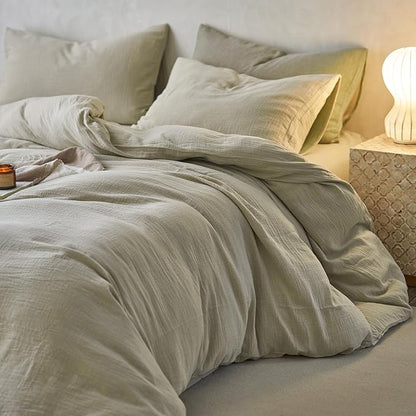 EAVD Soft 100% Muslin Cotton Duvet Cover King Solid Beige Duvet Cover with Zipper Closure Lightweight Linen Like Guaze Textured Comforter Cover with 2 Pillowcases Modern Solid Bedding Set