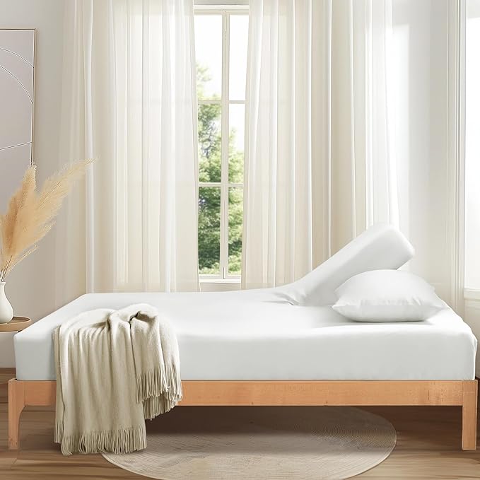 SiinvdaBZX Split Top King Fitted Sheet Only for Adjustable Bed, Ultra-Soft Microfiber 34 Inch Top Split Head Sheets Half Split King Bottom Sheet, Fits 14" -16" Deep Pocket, White