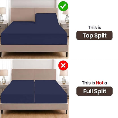 SGI bedding 36" King Split Top Flex Head Sheet Set 1800 Threads Flex Top Sheet for Adjustable Bed 4 Piece Sheet Set 15" Deep Pocket for Sleep Number Bed - Navy Blue