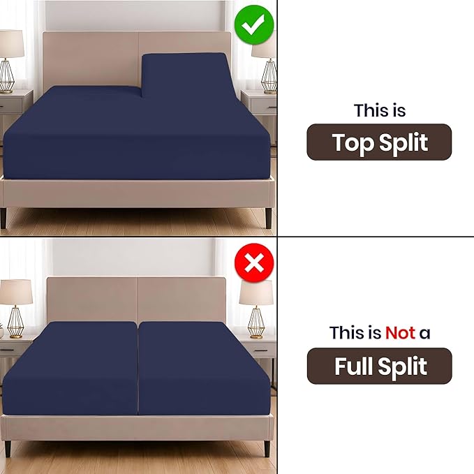 SGI bedding Adjustable Split Head Flex Top Queen 34" Microfiber Sheet Set – Ultra Soft, Cooling & Deep Pocket 15” Fitted, 4-Piece Breathable & Durable Bedding Set for Split Queen Beds -Navy Blue