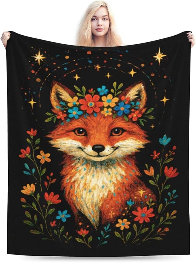 Fox Blanket Super Soft Warm Fluffy Fleece Flannel Animal Throw Blanket Cozy Fuzzy Plush Stuff Bedding Blankets Gifts for Women Kids Boys Girls Adults 80"X60"