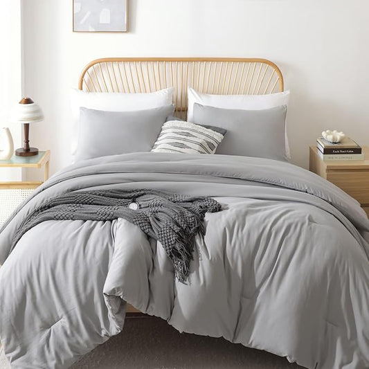 ROSGONIA Twin Comforter & Pillowcase Set, Lightweight Grey Bedding for College Girls & Boys
