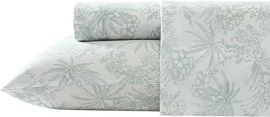 Tommy Bahama - Queen Size Sheets Set, Crisp & Tailored Cooling Sheets with a Smooth Cotton Percale Lightweight Feel - Bed Sheets with Matching Pillowcases & Fitted Sheet (Pen and Ink Palm Green)