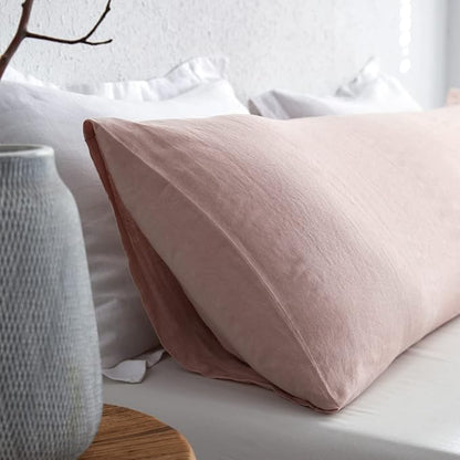 Simple&Opulence Body Pillow Cover 20" x 54",100% Pure Linen, Ultra Soft and Breathable, Body Pillowcase with Envelope Closure for Adults (Dusty Pink)